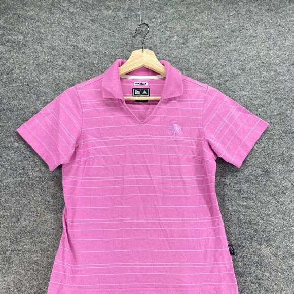Adidas Activewear Polo Shirt Women S Small Pink Striped Collared ClimaLite - Picture 3 of 9
